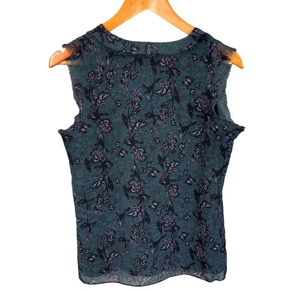Cabi Evermore Flutter Sleeve Blouse Deep Teal Birds Butterfly Size S #3065 - Picture 4 of 9
